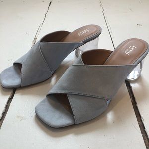 LIGHT BLUE SUEDE MULES/ HEELS